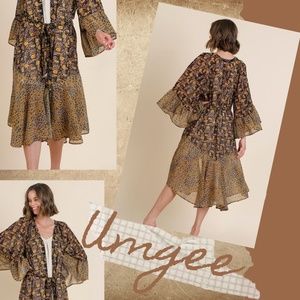 Umgee Mixed Print Bell Sleeves & Tie Front Kimono
